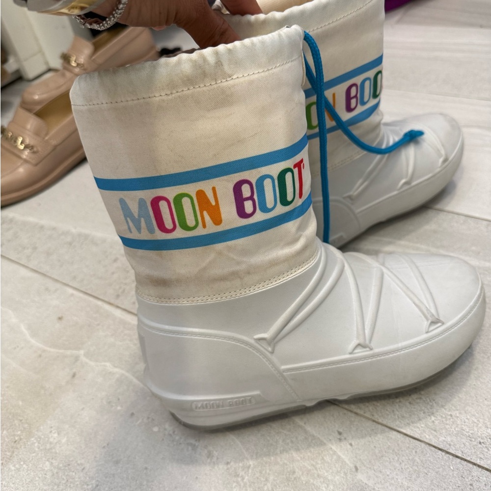 Moon Boot Kids White Boots with Rainbow Accents